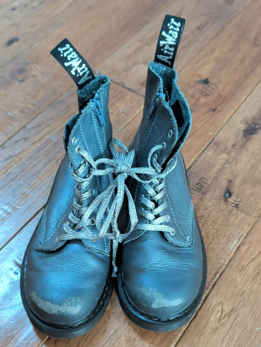 Dr. Martens 1460 Pascal J Silver Lace-Up Combat Boots with Side Zippers